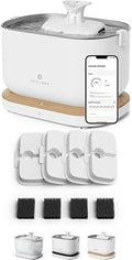 Bundle of PETLIBRO App Monitoring Cat Water Fountain with Wireless Pump + 4 Packs Genuine Replacement Filters, 2.5L/84oz Dockstream Pet Water Fountain for Cats Inside, Auto Cat Water Dispenser Dog