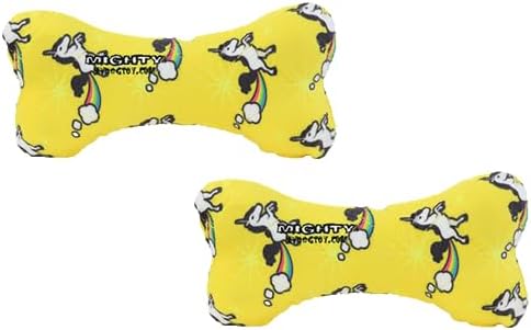 MIGHTY- NO Stuff Bone– Squeaky Plastic Core. 2-in-1 Toy. Made Durable, Strong & Tough. Interactive Play Dog Toy (Tug, Toss & Fetch). It Floats. (Unicorn, Medium 2 Pack)