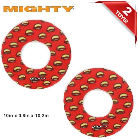 MIGHTY- NO Stuff Ring - Squeaky Plastic Core. 2-in-1 Toy. Made Durable, Strong & Tough. Interactive Play (Tug, Toss & Fetch). It Floats (Red, Medium 2 Pack)