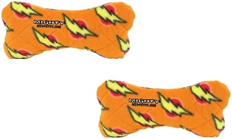 MIGHTY- NO Stuff Bone– Squeaky Plastic Core. 2-in-1 Toy. Made Durable, Strong & Tough. Interactive Play Dog Toy (Tug, Toss & Fetch). It Floats. (Orange, Medium 2 Pack)