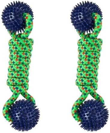 Durable Rope and Spikey Ball Dog Toy - Interactive Tug and Chew Toy for Moderate Chewers, Rope Ball Dog for Small and Medium, Puppy Tug Engaging. (Pack of 2)