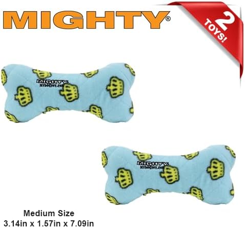 MIGHTY- NO Stuff Bone– Squeaky Plastic Core. 2-in-1 Toy. Made Durable, Strong & Tough. Interactive Play Dog Toy (Tug, Toss & Fetch). It Floats. (Blue, Medium 2 Pack)