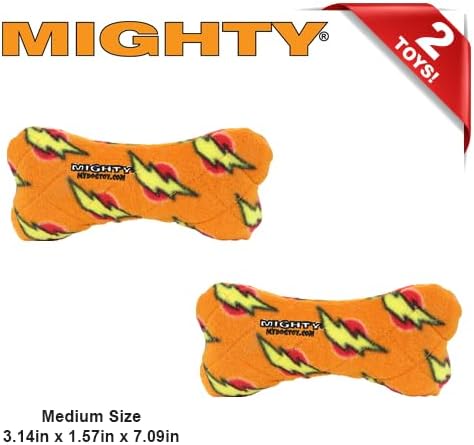 MIGHTY- NO Stuff Bone– Squeaky Plastic Core. 2-in-1 Toy. Made Durable, Strong & Tough. Interactive Play Dog Toy (Tug, Toss & Fetch). It Floats. (Orange, Medium 2 Pack)