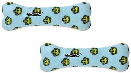 MIGHTY- NO Stuff Bone– Squeaky Plastic Core. 2-in-1 Toy. Made Durable, Strong & Tough. Interactive Play Dog Toy (Tug, Toss & Fetch). It Floats. (Blue, Large 2 Pack)