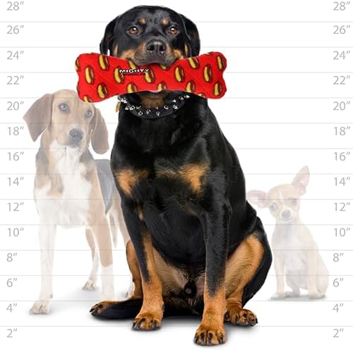 MIGHTY- No Stuff Bone-Red– Squeaky Plastic Core. 2-in-1 Toy. Made Durable & Floats, Strong & Tough. Interactive Play Dog Toy (Tug, Toss & Fetch)