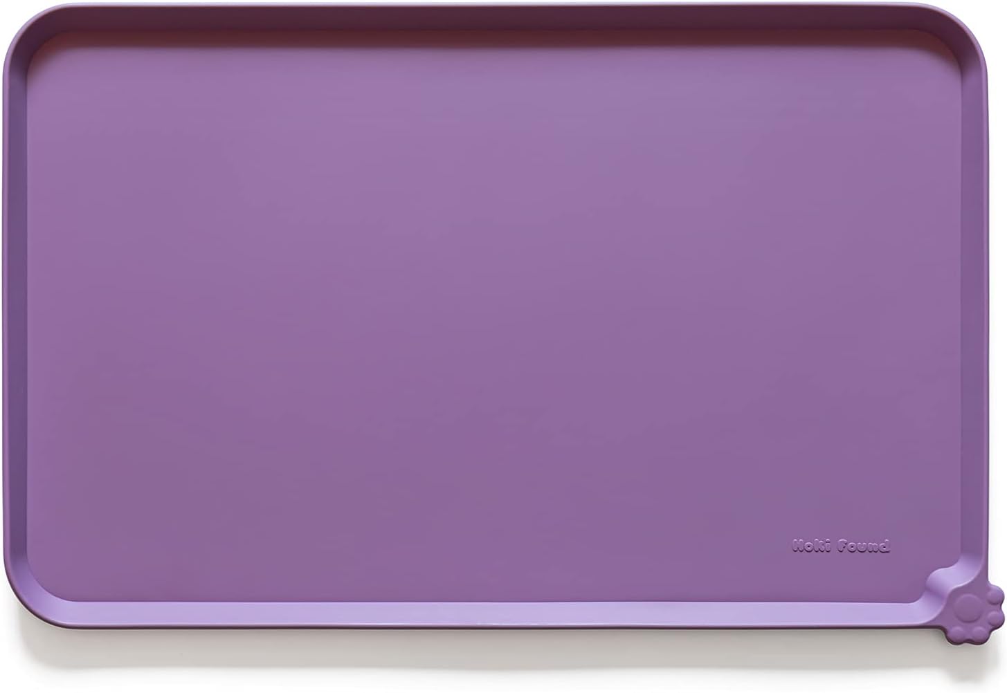 Hoki Found Large High-Sided Silicone Pet Food Tray - Non-Slip Bowls Placemat - Dog and Cat Feeding Mat - Waterproof - Amethyst