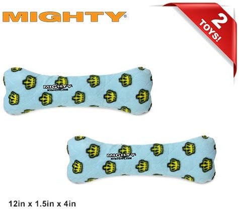 MIGHTY- NO Stuff Bone– Squeaky Plastic Core. 2-in-1 Toy. Made Durable, Strong & Tough. Interactive Play Dog Toy (Tug, Toss & Fetch). It Floats. (Blue, Large 2 Pack)