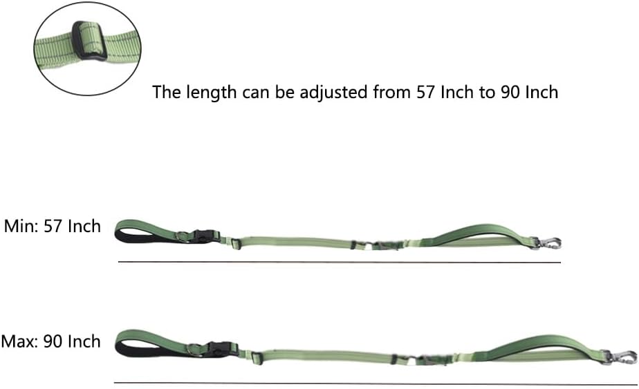 Hands Free Dog Leash for Large Medium Dogs Heavy Duty Bungee Reflective Adjustable Waist Leashes for Walking Running with Car Buckle 4-6FT (Green-1)