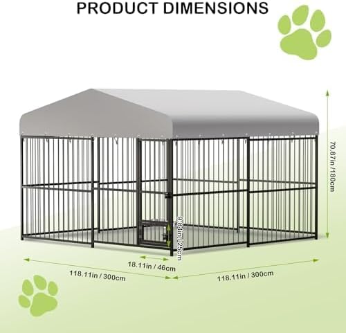 10x10x6FT Large Dog Kennel Outside Dog Playpen Outdoor Dog Enclosures with UV-Resistant Waterproof Roof Covered Dog House Outdoor,Lock,for Medium and Large Dogs,Easy Assembly