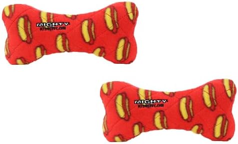 MIGHTY- NO Stuff Bone– Squeaky Plastic Core. 2-in-1 Toy. Made Durable, Strong & Tough. Interactive Play Dog Toy (Tug, Toss & Fetch). It Floats. (Red, Medium 2 Pack)