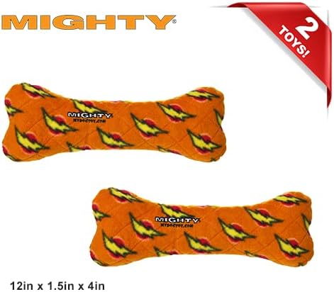 MIGHTY- NO Stuff Bone– Squeaky Plastic Core. 2-in-1 Toy. Made Durable, Strong & Tough. Interactive Play Dog Toy (Tug, Toss & Fetch). It Floats. (Orange, Large 2 Pack)