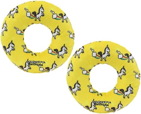 MIGHTY- NO Stuff Ring - Squeaky Plastic Core. 2-in-1 Toy. Made Durable, Strong & Tough. Interactive Play (Tug, Toss & Fetch). It Floats (Unicorn, Medium 2 Pack)