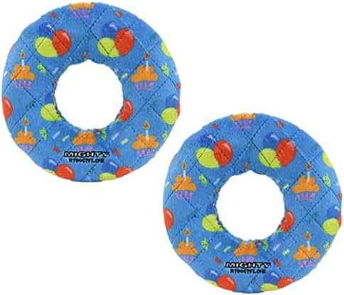 MIGHTY- NO Stuff Ring - Squeaky Plastic Core. 2-in-1 Toy. Made Durable, Strong & Tough. Interactive Play (Tug, Toss & Fetch). It Floats (Celebration, Medium 2 Pack)