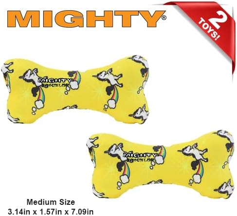 MIGHTY- NO Stuff Bone– Squeaky Plastic Core. 2-in-1 Toy. Made Durable, Strong & Tough. Interactive Play Dog Toy (Tug, Toss & Fetch). It Floats. (Unicorn, Medium 2 Pack)