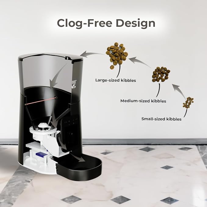 Smart HD Automatic Cat Feeder with 1080P Camera & Night Vision, 2-Way Audio, WiFi App Control, Anti-Jam 6L Cat Feeder with Backup Power, Easy to Clean, Schedules Up to 15 Meals for Cat & Dog, Black