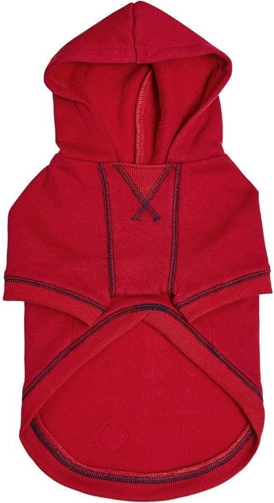 Blueberry Pet Essentials Soft & Comfy Better Basic Cotton Blend Dog Hoodie Sweatshirt in Red, Back Length 22", Pack of 1 Jacket for Dogs