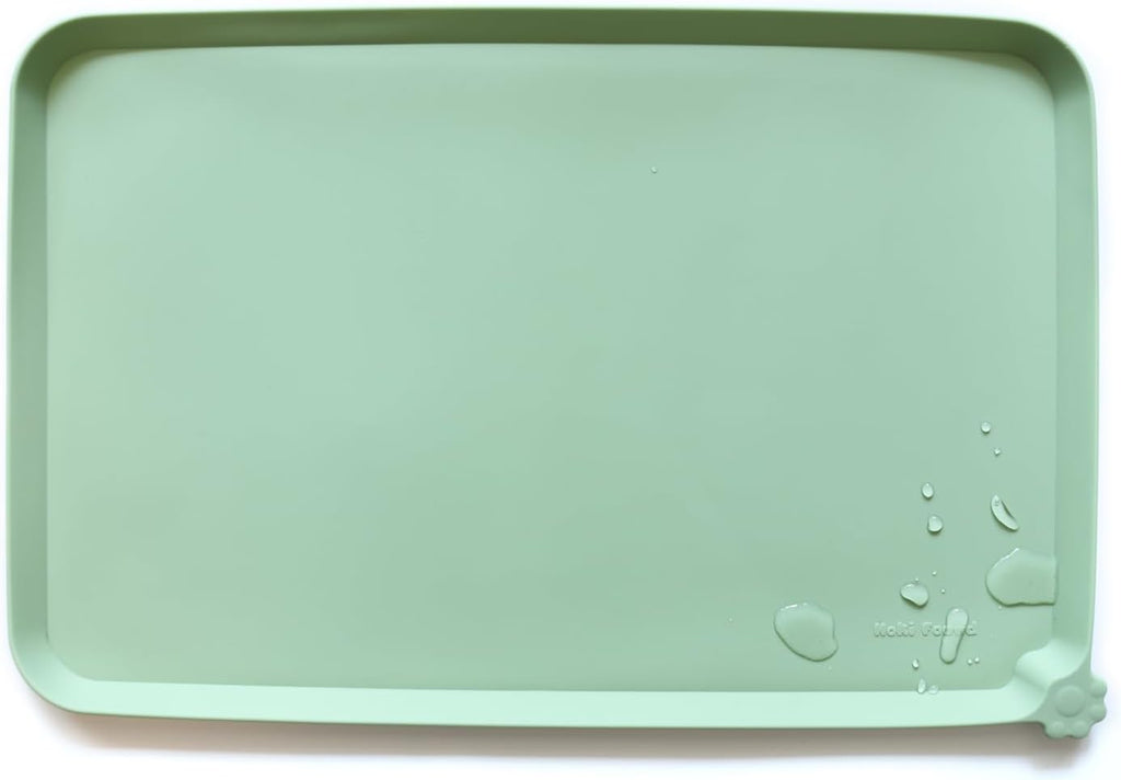 Hoki Found X-Large Silicone Pet Feeding Mats - Non Slip Dog Cat Bowl Mats - Waterproof for Carpet - Jade