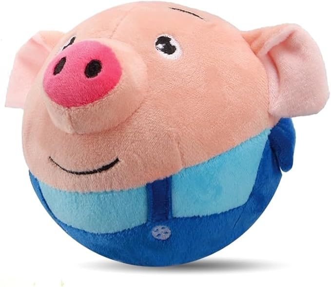 Interactive Dog Toys, 2026 New Active Moving Squeaky Dog Ball with Talking Sound, Rechargeable Washable Plush Toy (Blue Pig)