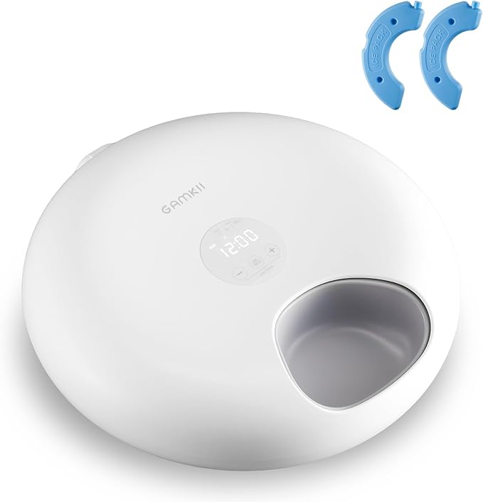 Automatic Cat Feeder for Wet Food, 6 Meals Cat Food Dispenser with 2 Ice Packs, Programmable Timer, Rechargeable Cordless Auto Pet Feeder for Cats Small Dogs- BPA-Free Food Tray