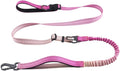 Hands Free Dog Leash for Large Medium Dogs Heavy Duty Bungee Reflective Adjustable Waist Leashes for Walking Running with Car Buckle 4-6FT (Rose)