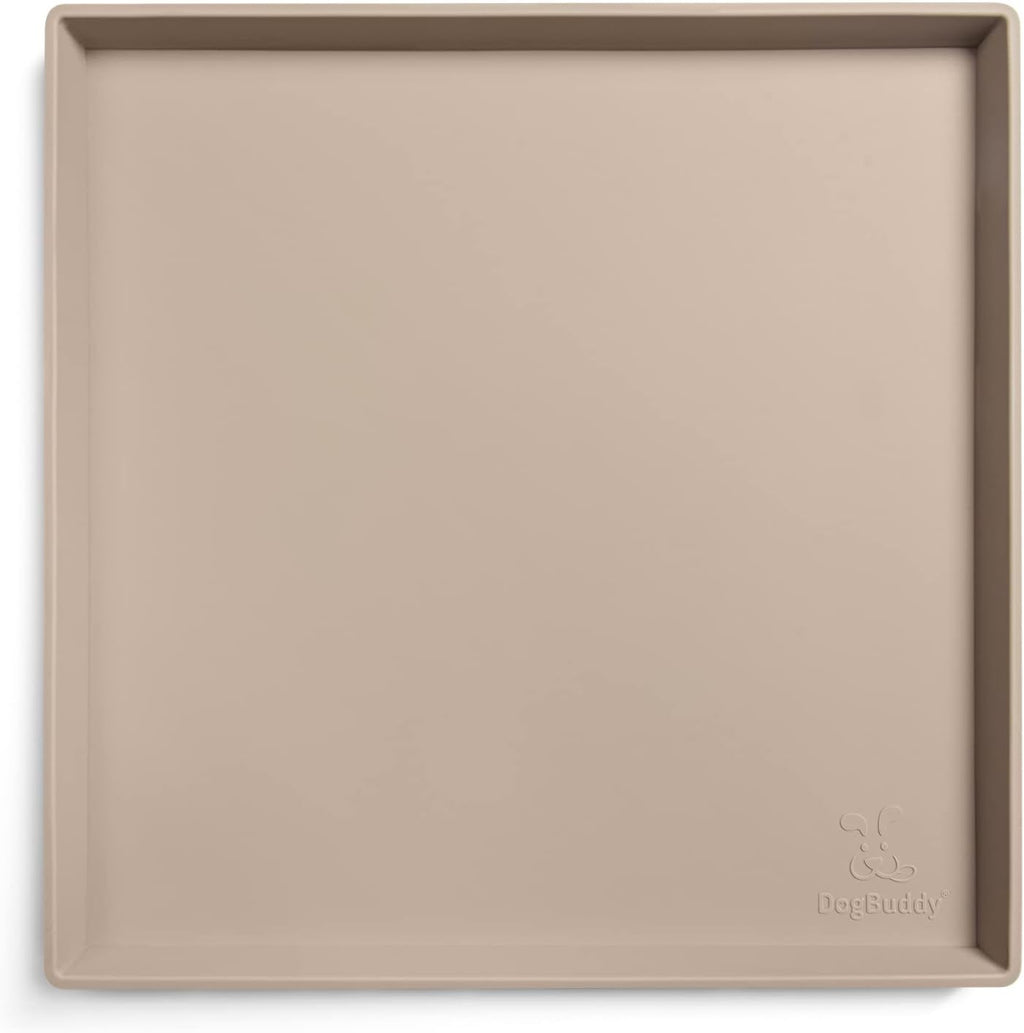 DogBuddy Dog Food Mat – Waterproof Dog Bowl Mat for Food and Water, Silicone Pet Feeding Mats for Floors, Non-Slip Placemat with High Edges for Dogs Bowls, Puppy Essentials (XS: 11" x 11", Taupe)