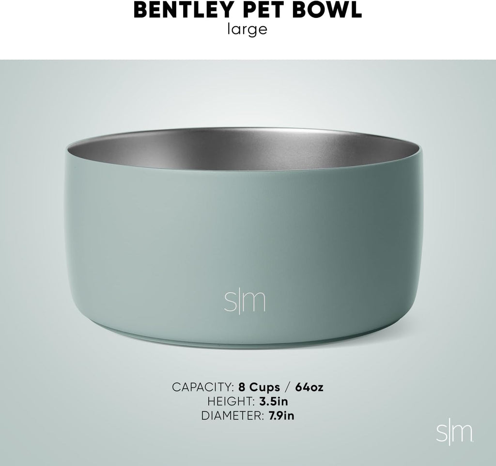 Simple Modern Stainless Steel Pet Water Bowl for Dogs & Cats | Reusable Insulated Stainless Steel Food Bowls for Dog Cat | No Tip No Slip BPA Free | Bentley Collection | Large (64oz) | Almond Birch