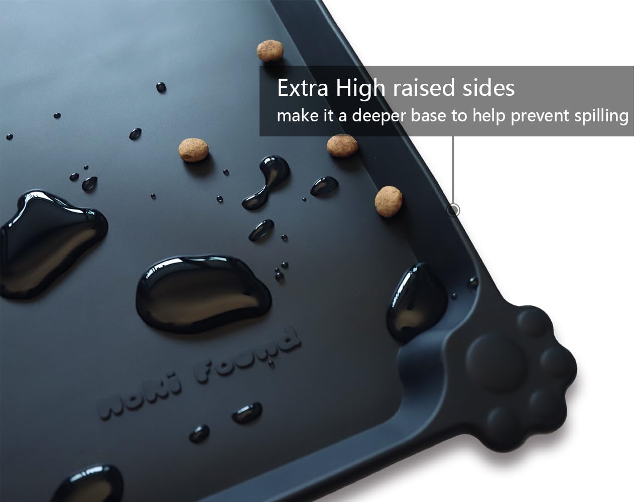 Hoki Found Silicone Pet Food Mats Tray - Non Slip Pet Bowl Mats Placemat - Dog Cat Feeding Mat - Waterproof Dog Food Mats -Pet Water Mats for Floors -Black