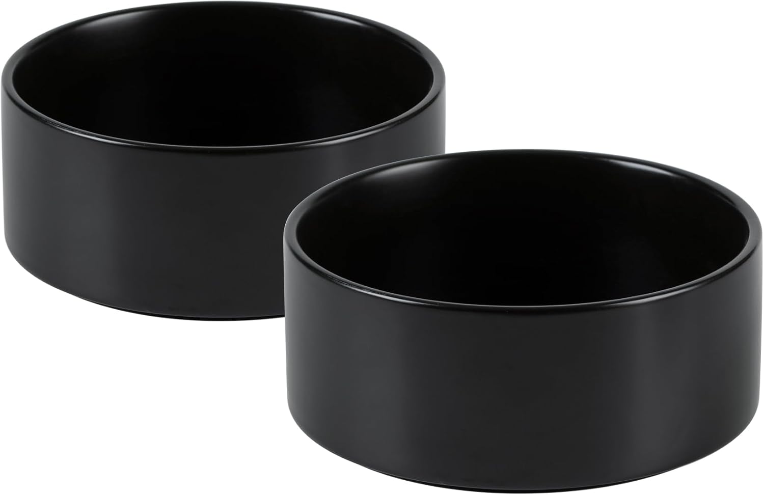 Ceramic 5.1inch Set of 2 Dog and Cat Bowls, Food and Water Feeder for Small Breed Dogs, Kitty, Cats, 2pcs Dog & Cat Dishes(2 Bowls, Black)