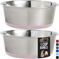 GORILLA GRIP Set of 2 Dog Bowls, Heavy Duty Metal Food and Water Bowl for Feeding Dogs and Cats, Dishwasher Safe, Rust Resistant Stainless Steel, BPA Free Rubber Base, Holds 1 Cup (8 fl oz), Lt Pink