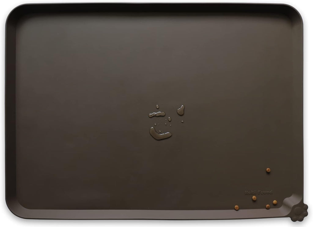 Hoki Found X-Large Silicone Pet Food Mat Tray - Non-Slip Dog and Cat Bowl Placemat - Waterproof Feeding Mat for Carpet - Coffee