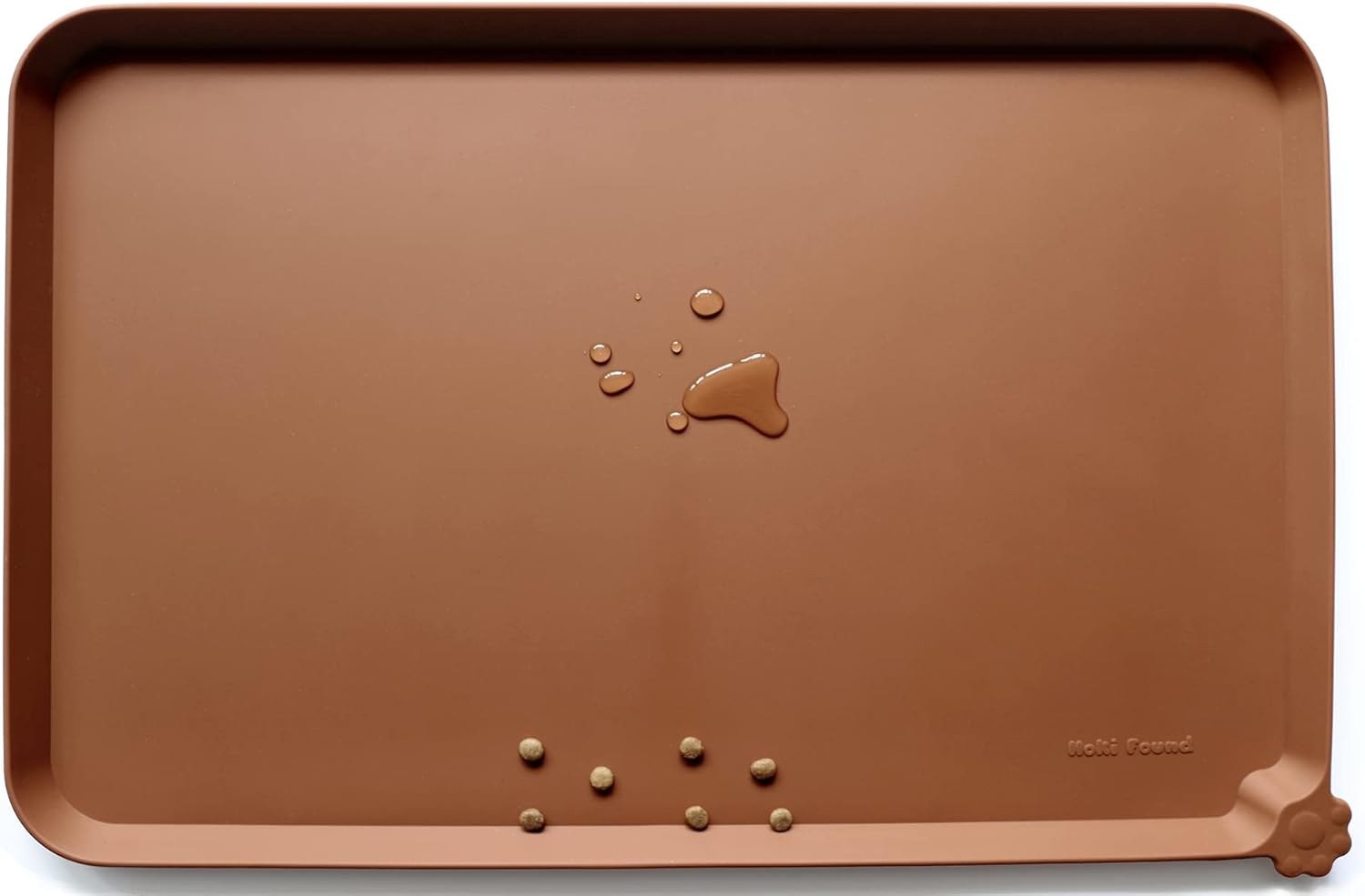 Hoki Found Large Silicone Non Slip Pet Feeding Mats - Waterproof Dog Cat Bowl Mats - Caramel