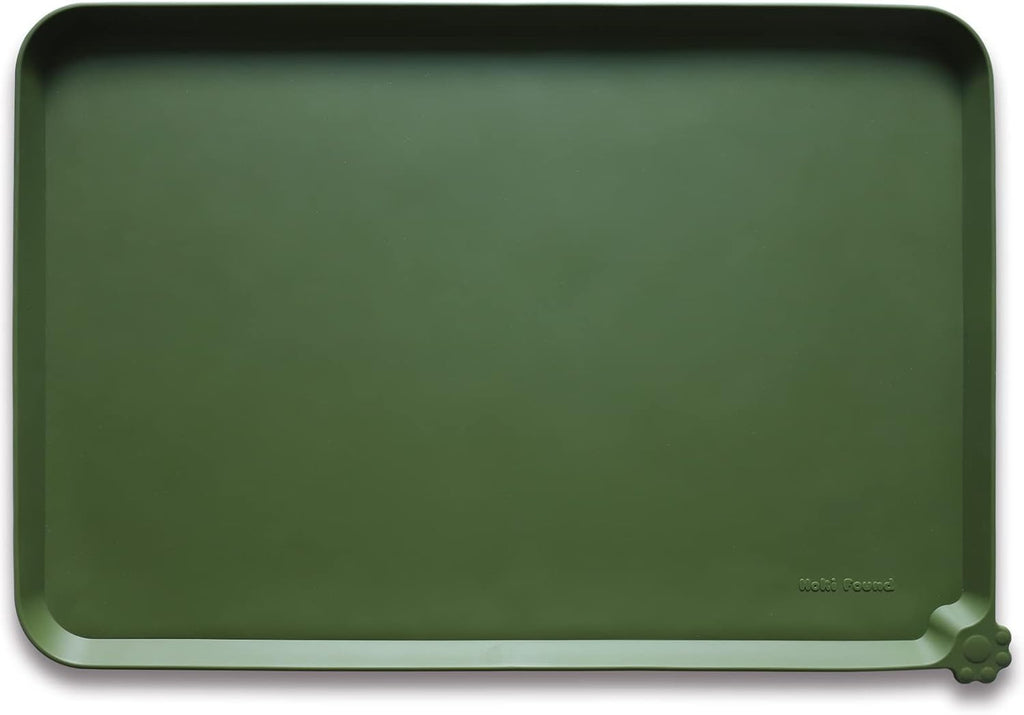Hoki Found X-Large Silicone Pet Food Mats Tray - Non Slip Dog Cat Bowl Mats Placemat - Pet Feeding Mat - Waterproof Dog Food Mats -Pet Water Mats for Carpet -Dark Olive