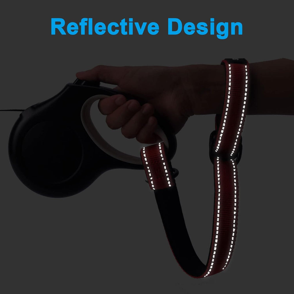 PetBonus Short Dog Leash, Safety Wrist Strap for Retractable Dog Leash, Reflective Design and Adjustable Soft Padded Handle, Extra Layer Security for Pet Stroller (Red) 1 Pack