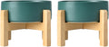 SPUNKYJUNKY Ceramic Elevated Dog Bowls 2 Pack - 6.1inch Raised Dog Bowls with Non-Slip Wooden Stand for Medium Dogs Dishwasher Safe(Green,28.7OZ*2)