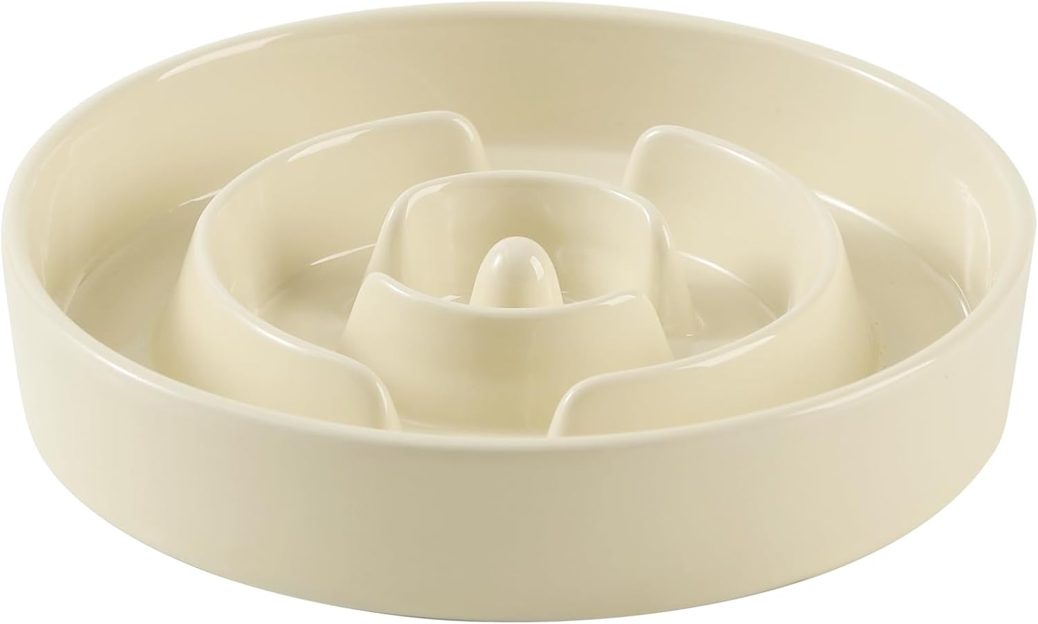 8.2inch Ceramic Slow Feeder Dog Bowl for Medium and Large Breed, Puzzle Dog Food Dish, Anti-Gulping, Pet Slow Feeder, Stop Bloat, Preventing Choking (Single Bowl-Beige)