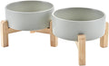 SPUNKYJUNKY Elevated Dog Bowls Ceramic, 5.1'' Dogs and Cat Food Water Bowls Raised with Non-Slip Bamboo Stand for Puppy Small Sized Breed Microwave Dishwasher Safe - 13.5 OZ,Grey