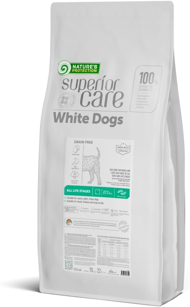 Nature's Protection Dry Dog Food for Puppy & Adult - High Protein, Grain Free Tear Stain Formula - Dog Kibble for Small, Medium & Large Breed Dogs with White Fur (Superior Care - Insect, 22 lb)