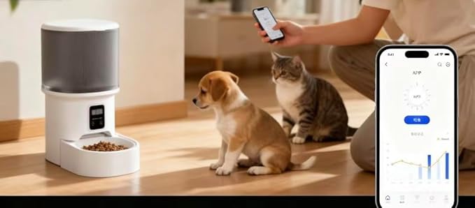 Intelligent Pet Automatic Feeder - Smart APP Remote Control, Food Freshness Preservation, Anti-Jam Design, Dual Power Supply (Plug-in & Battery), Easy to Clean for Uninterrupted Feeding When Away