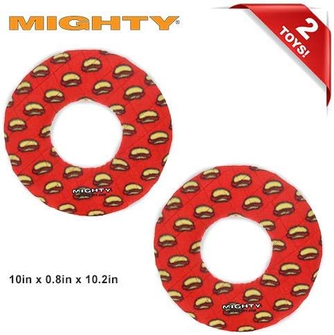 MIGHTY- NO Stuff Ring - Squeaky Plastic Core. 2-in-1 Toy. Made Durable, Strong & Tough. Interactive Play (Tug, Toss & Fetch). It Floats (Red, Large 2 Pack)