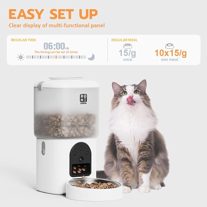 Automatic Cat Feeder with Camera 1080P HD Video 2.4G&5G WiFi Cat Water Fountain with Moving Water Feature Timed Auto Feeder with APP Control,Multiple Cats, Detachable for Easy Clean