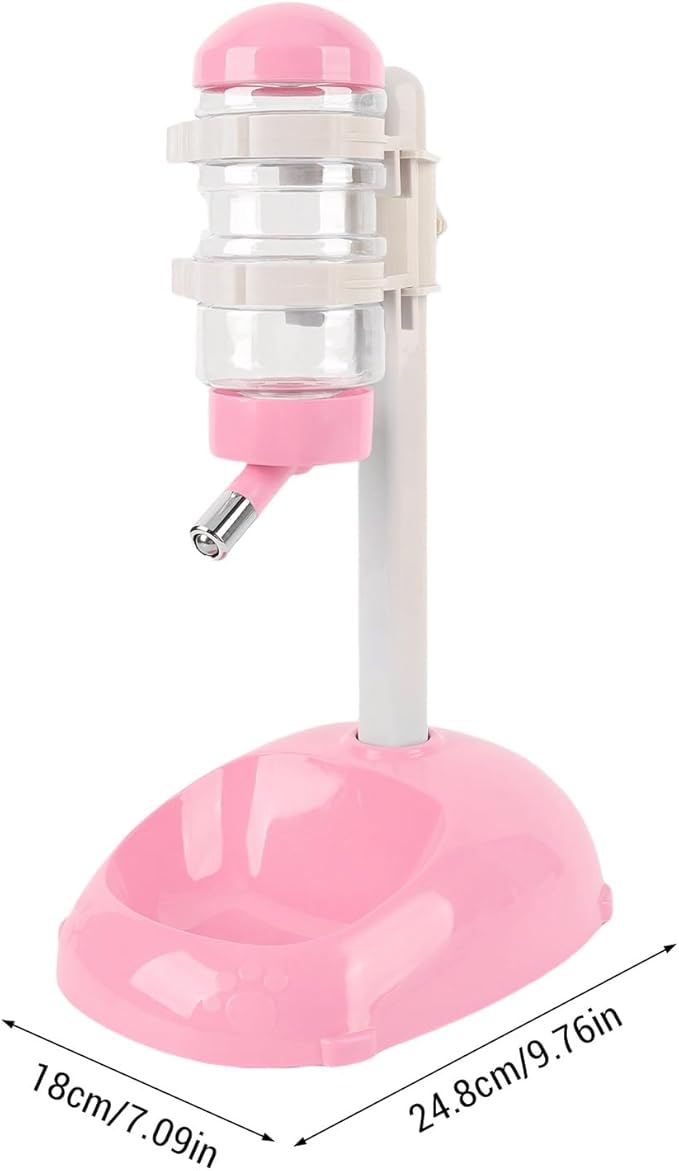 Pet Standing Water Dispenser, Height Adjustable Automatic Water Feeder Food Feeder Bowl, 500ml Dog Water Bottle Dispenser, Dog Cat Feeding Water Bowl Set (Pink)