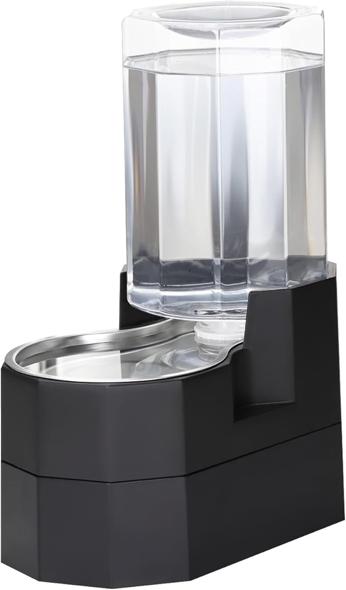 RIZZARI Large Dog Water Dispenser: 7L Raised Gravity Gray Automatic Stainless Steel Waterer - 100% BPA Free - Pet Feeder for Senior Dogs with Joint Pain in Bedroom Garden