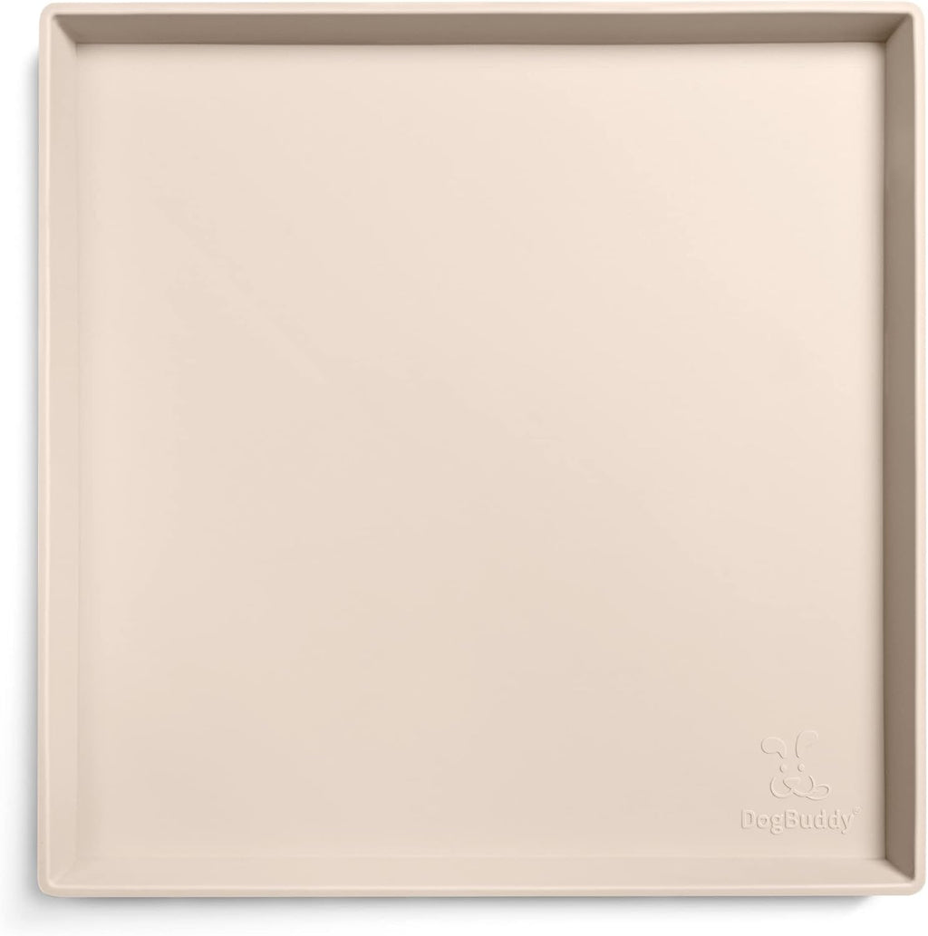 DogBuddy Dog Food Mat – Waterproof Dog Bowl Mat for Food and Water, Silicone Pet Feeding Mats for Floors, Non-Slip Placemat with High Edges for Dogs Bowls, Puppy Essentials (XS: 11" x 11", Vanilla)