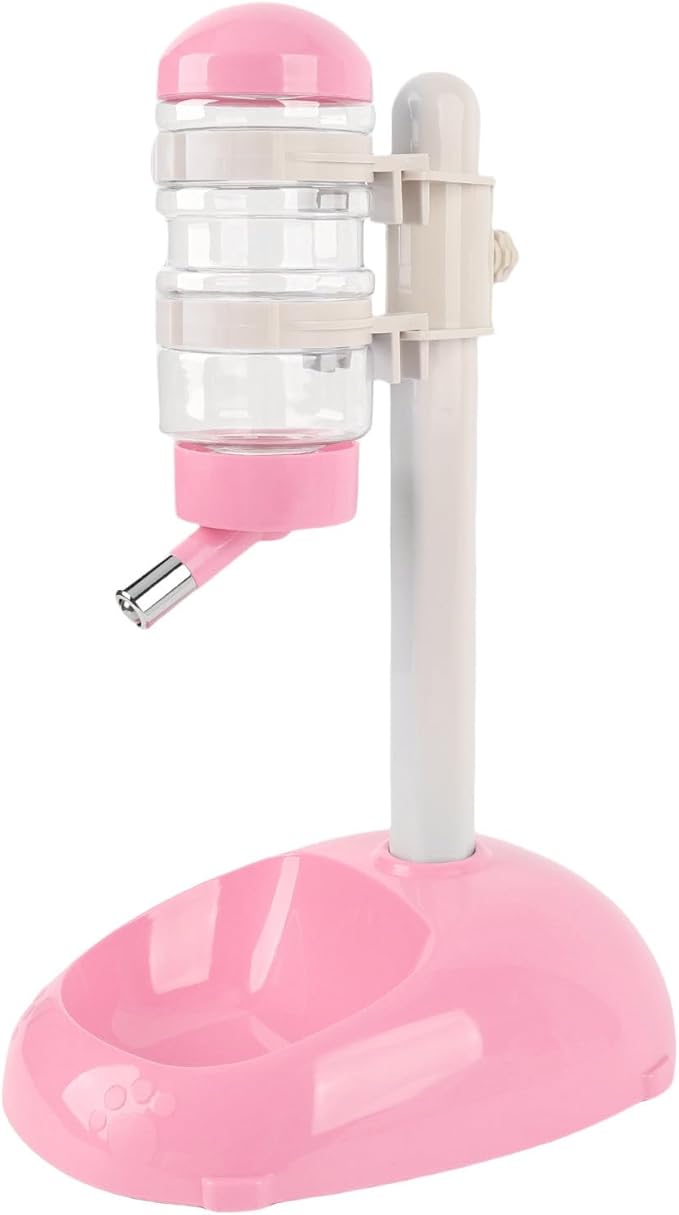 Pet Standing Water Dispenser, Height Adjustable Automatic Water Feeder Food Feeder Bowl, 500ml Dog Water Bottle Dispenser, Dog Cat Feeding Water Bowl Set (Pink)
