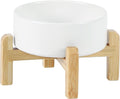 Ceramic Raised Dog and Cat Bowl Set, 2 Heights Elevated Stand, Food and Water Bowl for Small Breed Dogs, Cats, Kitty, Weighted Dog Dishes, Pet Bowls(5.1'',13.5oz, White)