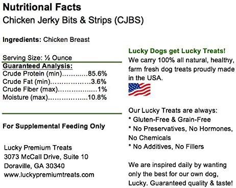 Lucky Premium Treats Chicken Jerky Bits and Strips – Chicken Jerky Treats Made with Sliced, All Natural Lean Dehydrated Chicken Breast (13 oz)