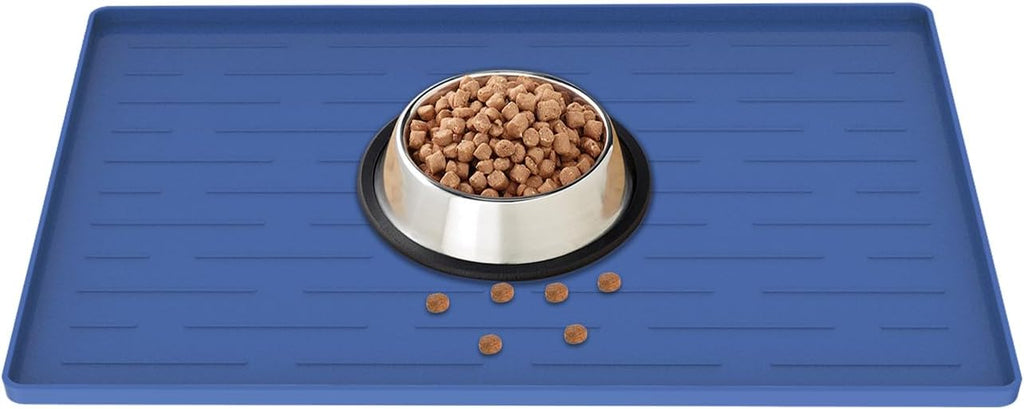 18" x 12" Dog Food Mat, Silicone Pet Mats for Food and Water, Nonslip Pet Feeding Mats for Floors, Dog Cat Bowl Mat with Raised Edges, Lake Blue