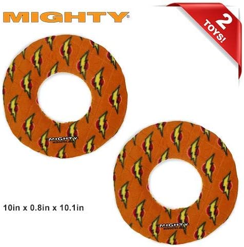 MIGHTY- NO Stuff Ring - Squeaky Plastic Core. 2-in-1 Toy. Made Durable, Strong & Tough. Interactive Play (Tug, Toss & Fetch). It Floats (Orange, Large 2 Pack)