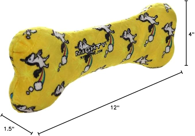 MIGHTY- NO Stuff Bone– Squeaky Plastic Core. 2-in-1 Toy. Made Durable, Strong & Tough. Interactive Play Dog Toy (Tug, Toss & Fetch). It Floats. (Unicorn, Large 2 Pack)