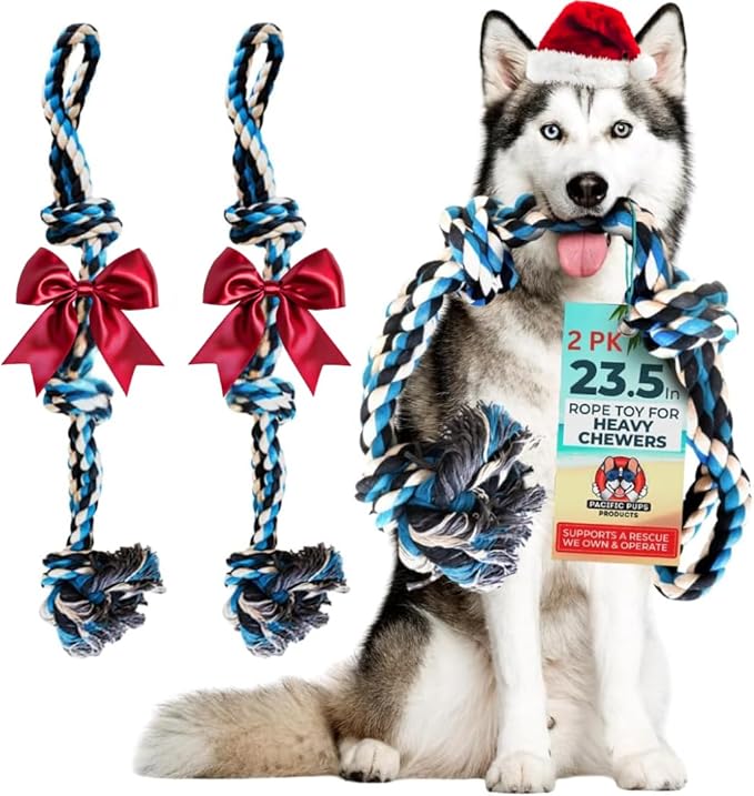 Pacific Pups Products 2 Pack Blue - XL Dog Rope Toy for Aggressive Chewers - Benefits Non-Profit Dog Rescue - Tug of War Dog Toy, Dog Toys for Large Dogs, Tough Dog Toys for Aggressive Chewers